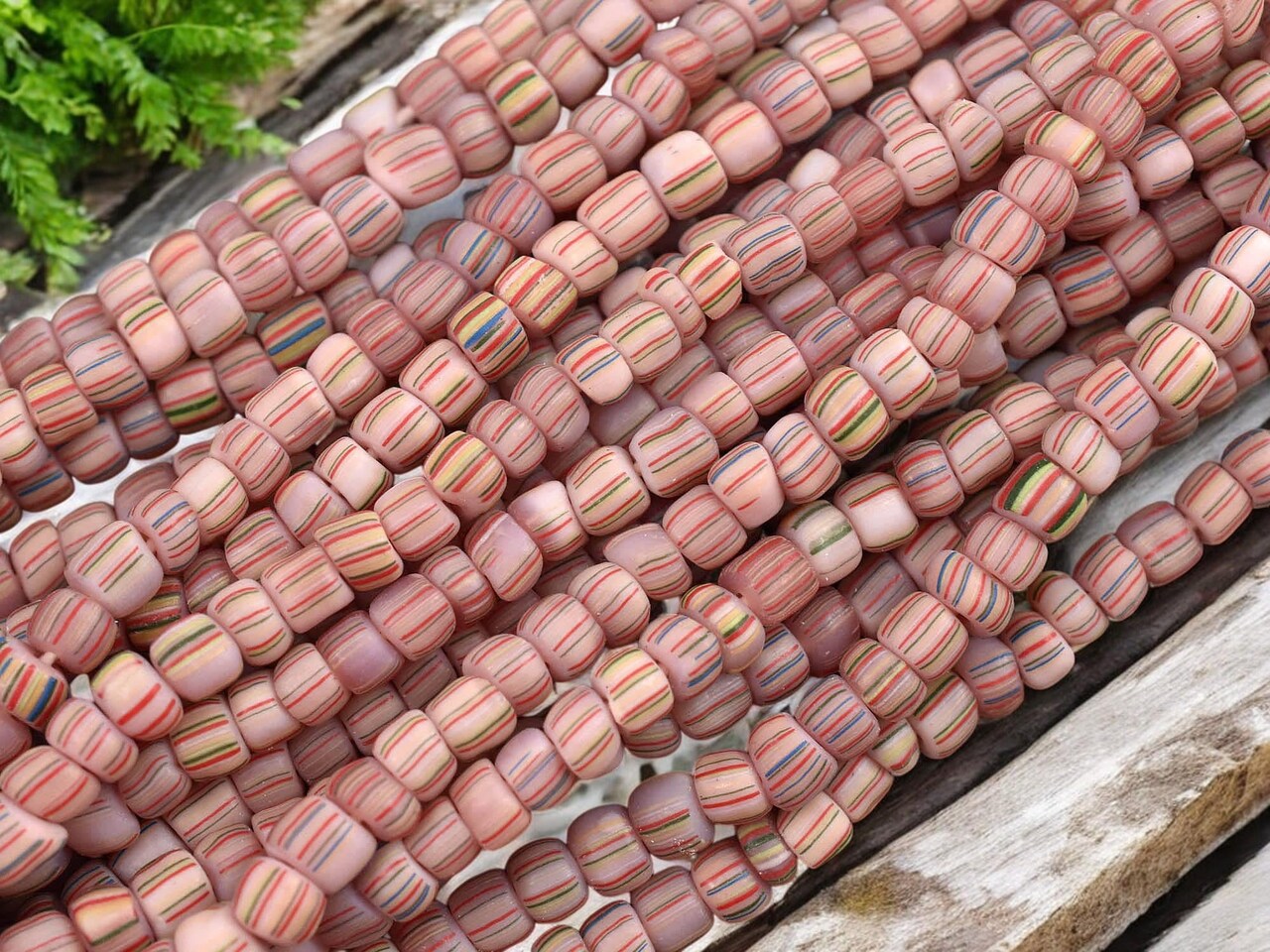 Striped Java Glass Beads -- Approx 24" Strand - Indonesian Glass Beads